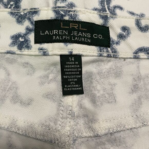NEW LRL Lauren Jeans Co Ralph‎ White Denim Shorts Blue Floral Vine Sz 14 Vintage - Picture 7 of 9